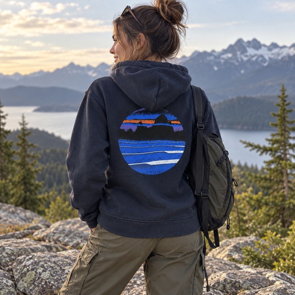 Patagonia Uprisal Full Zip Hoodie Womens Small Navy Blue Graphic Back Print